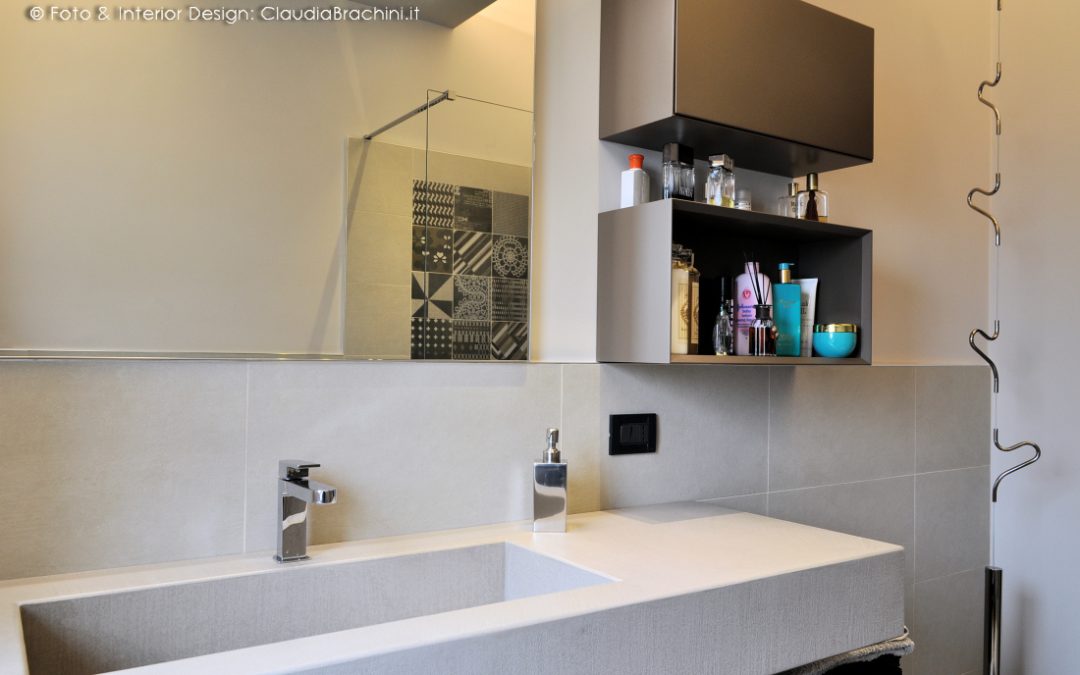 Bagno lavabo integrato resina cemento