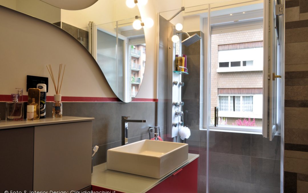 Bagno grigio e fucsia glitter