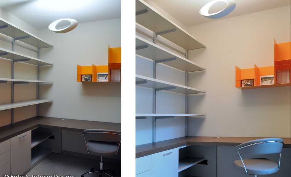 camera studio con libreria a cremagliera