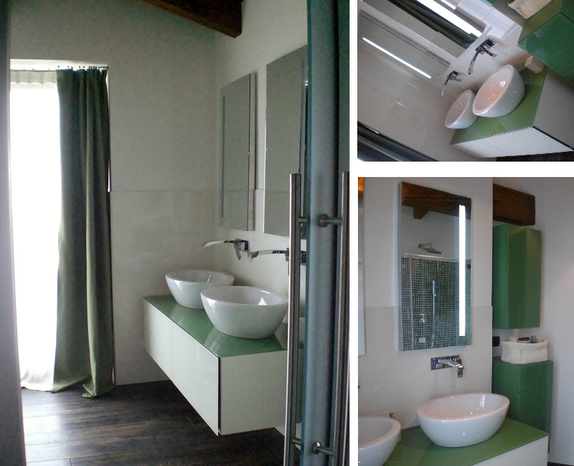 bagno bianco e verde in vetro