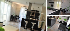 cucina con penisola e foglia verde