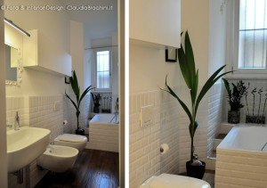 bagno total white con specchio barocco e piastrelle diamantate