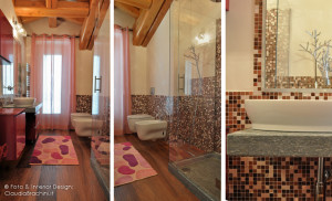 bagno mosaico fucsia e pietra di Luserna