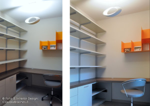 camera studio con libreria a cremagliera